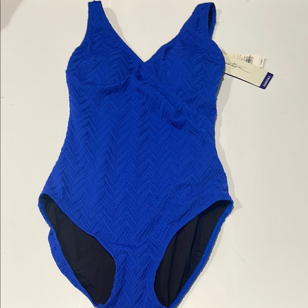 Gottex NWT textured blue one piece swim wear size 8